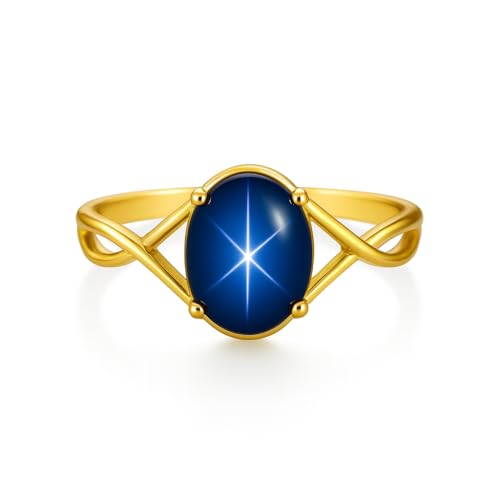 Oval Cut Blue Star Sapphire Engagement Ring for Women 14K