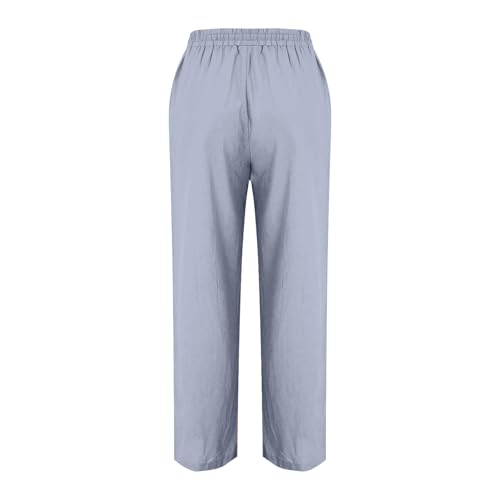Women's Straight Leg Pants Cotton Linen Blend Casual Trousers with Tie Waist for Spring Solid Color High Waist 20253