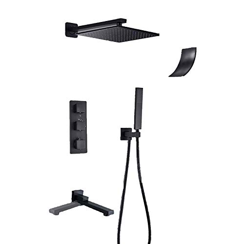 Système de douche thermostatique mural design noir mat en laiton haute finition