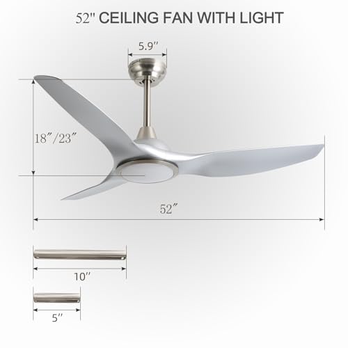 Image of 52 Inch DC Motor 3 Blade Modern Silver Ceiling Fan with Light and Remote