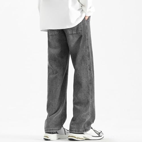 DGHM-JLMY Mens Regular Fit Straight Leg Jeans Retro Washed Loose Fit Denim Pants Elastic Waist Wide Leg Baggy Jean Trousers3