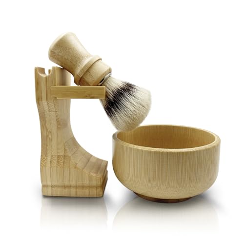 Kikc Men's Shaving Kit with Natural Boar Bristle Shaving Brush, Pure Bamboo Shaving Brush Stand with Bowl | Complete Wet Shaving Set for Smooth & Luxurious Shave