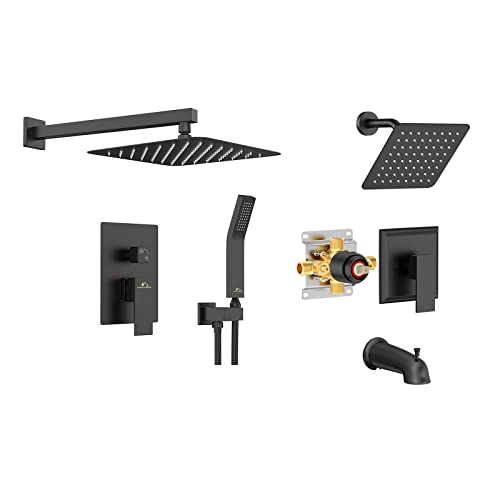 8 Inch Shower System And 8 Inch Shower Faucet Set With Tub Spout,Matte Black #TOP24