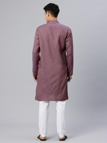 Image of Majestic Man Men's Cotton Regular Fit Traditional Mandarin Collar Ethnic Motifs Solid Long Kurta