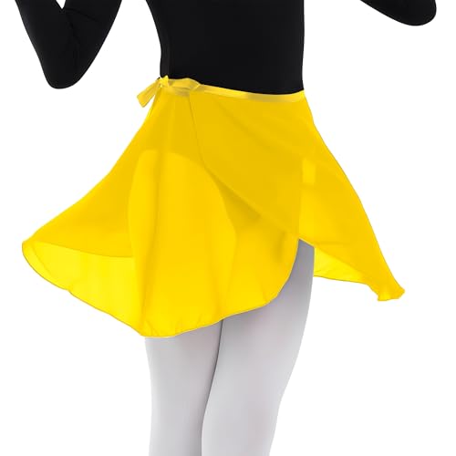 MUNAFIE Ropa de Ballet Señoras Falda de Ballet Corbata de Cintura Ajustable Falda de Gasa Faldas de Danza para Mujeres y Niñas Amarillo