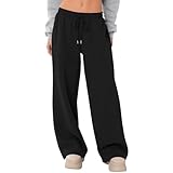 Kenvina Pants Women Wide Leg High Waisted Drawstring Workout Sweatpants Winter Sweatpants Outdoor Joggers Trouser with Pockets（Black,Large）