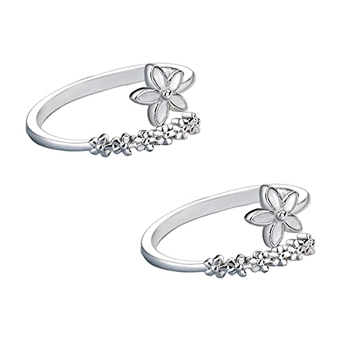 2 Pcs Multi-Style Little Daisy Adjustable Flower Shape Band Ring Set Promise Friendship Wedding Engagement Festival Charm Hawaiian Jewelry for Women Teens-Flower