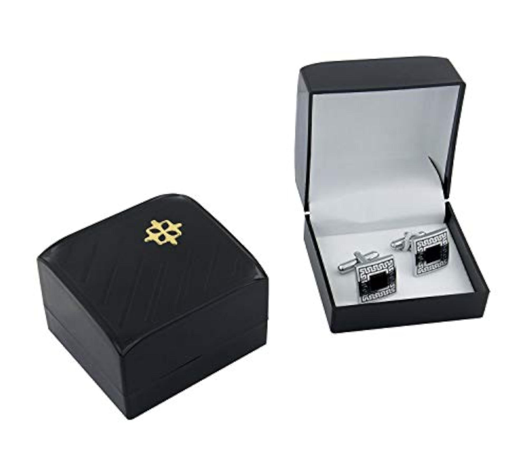 Men's Square Black Checks Rhodium Cufflinks, Gift Box Included