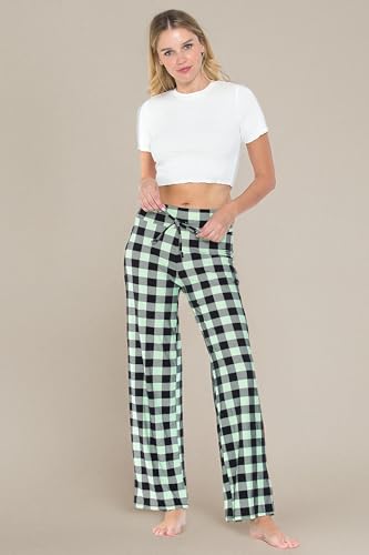 Leggings Depot Womens Casual Comfy Long Pajama Lounge Apparel Pants-Q672, Plaid Lime, Medium — view 6