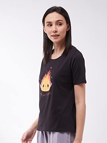 Image of Miss Chase Women's Black Round Neck Short Sleeve Solid Regular Length T-Shirt