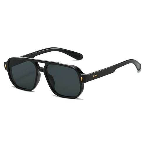 Image of Hviomru Fashion Square Sunglasses, Trendy Vintage Square Sunglasses for Men and Women, UV Protection, black/black, One Size