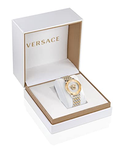 Versace La Medusa Collection Luxury Womens Watch Timepieces with a Two Tone Bracelet and Case Featuring a Silver Dial4
