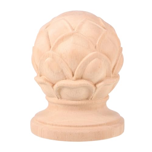 Mipcase Embout d'Escalier en Bois Massif (8x10cm) - Pommeau Décoratif Sculpté pour Rampe et Balustrade - Ornement Boule de Poteau pour Rénovation DIY, Lit...
