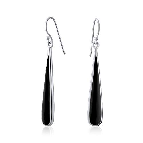 Simplistic Boho Fashion Gemstone Inlay Long Flat Teardrop Shaped Dangle Earrings Western Style For Women Teens .925 Sterling Silver Fish Hook Wire Threader