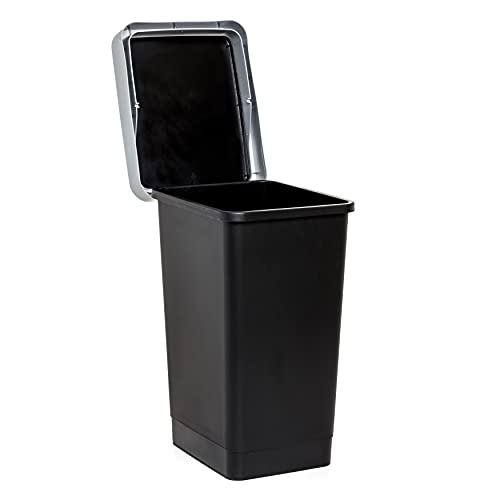 Image of TATAY 1105027 Kitchen Bin Smart, 25 Litre Capacity, Swing Lid, Polypropylene, BPA Free, 30 Litre Garbage Bag. Black. Dimensions 26 x 34 x 47 cm