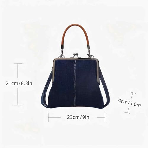 Denim Crossbody Tote Bags For Women, Mini Blue Denim Totebag Kiss Lock Purses And Handbags Accessories4