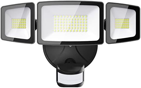 Onforu 55W LED Security Lights Motion Sensor Light Outdoor, 5500LM, 6500K, IP65 Waterproof, Flood Light Outdoor Motion Detector with Adjustable 3 Head, Hardwired Wall Light for Entryway, Yard, Garage