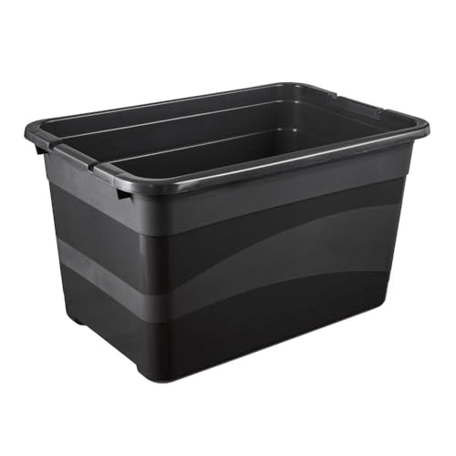 keeeper Transportbehälter mit Deckel und Schiebeverschluss, Extra Stabil, 59,5 x 39,5 x 34 cm, 52 l, Eckhart, Graphit Grau, Pastellrosa