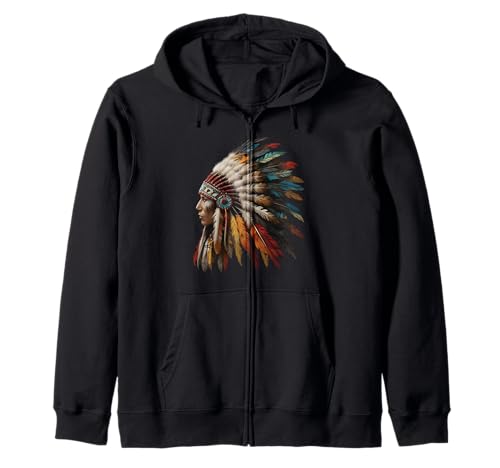 native american indian headdress graphic tees donne Felpa con Cappuccio