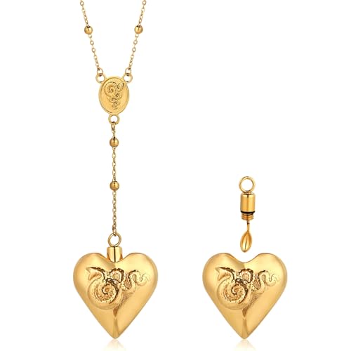 INSYOHO Lana Necklace - LDR Necklace 1: 1 Original Gold Rosary with Hidden Stash Spoon Pendant Memorial Ash Keepsake Jewelry Aesthetic Heart & Snake Chain Detail Gift for LDR Fan