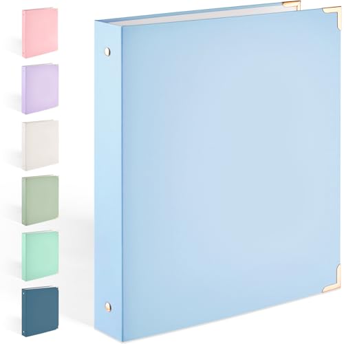 Sooez 3 Ring Binder with Metal Corners Cute 1 Inch Binders Fits 175 Sheets of Paperwork Three Ring Recipe Binder with Pocket for Women School Home Office Supplies Letter Size 8.5x11 Light Blue