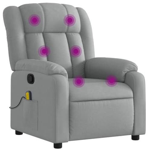 Willood Sillón Relax Reclinable, Sillón Reclinable de Masaje, Silla con Respaldo Reposabrazos, Butaca de Relax Descanso TV, Asiento Ajustable para Casa, Tela Gris Claro