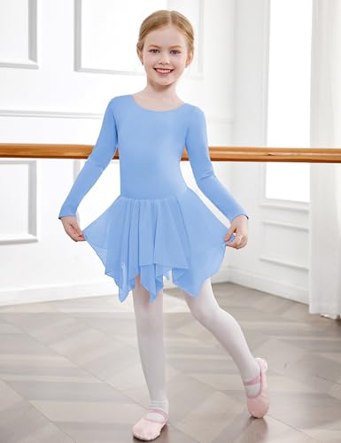 Zaclotre Collant de balé para meninas com saias irregulares de 2 camadas, vestido de dança de manga