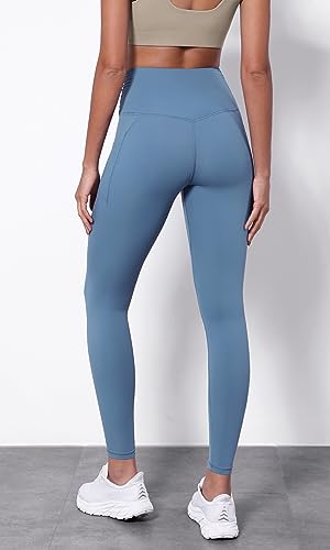 Ododos Women's Cross Waist Full Length Yoga Leggings With Pockets, Inseam 28" Gathered Crossover Workout Yoga Pants, Dream Blue, X-Small #TOP2