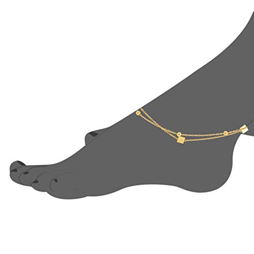 Edforce Stainless Steel Women Girls 3 Classic Square Charms Anklet Bracelet Foot Jewelry, 8.5"+2" Extender3