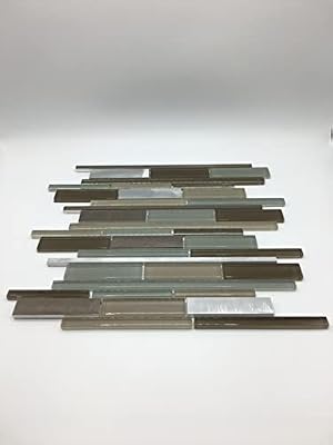Simple Tile - 5 Sheets Glass and Metal Mosaic Tile for Kitchen Backsplash, Bathroom Shower Wall, Etc, "Earth Collection", Mixed Strips, 12"X12"X5/16" (Set of 5 Sheets)
