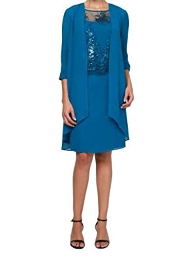 Le Bos Women's Duster Lace Embellished Jacket Dress, Peacock, 10 #TOP10