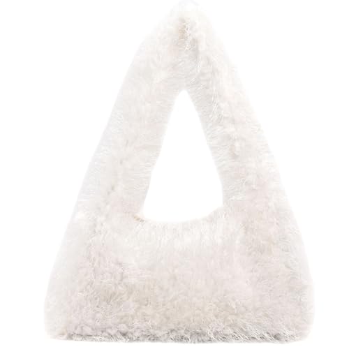Image of Fluffy Shoulder Hobo Bag Handbag and Purse Women Y2K Fuzzy Soft Plush Underarm Tote Bag