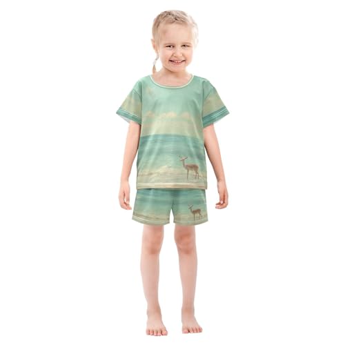 ALAZA Deer on The Summer Beach Pajama Set Short Sleeve Sleepwear Soft Lounge Nightwear3