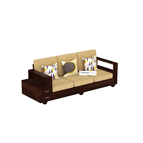 Image of Sheesham Wood 6 Seater Sofa Set with 2 Drawer Storage | 3+2+1 Wooden Sofa Set Furniture for Living Room Home Office (Walnut)