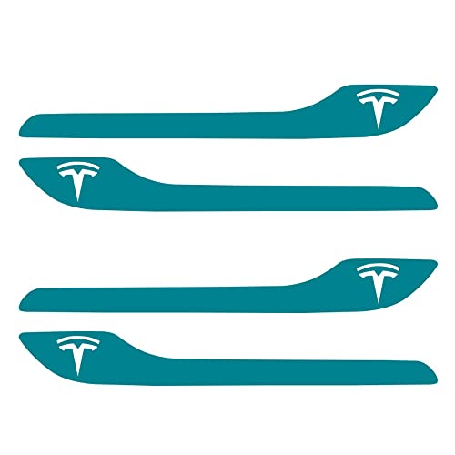 Image of IPG Compatible for Model 3 / Model Y /Juniper Door Handle Decal Sticker Wrap Kit (Set of 4) with Tesla Logo Personalize Your Tesla (Gloss Green Teal)