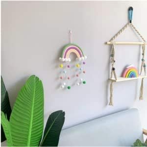 Makraame vikerkaare seinakaunistused Pom Pom Garland Värviline pall lastetoale Tüdrukutele Magamistoa Beebi dušš Lastetoa kaunistused Lastetoa Seinakaunistused Magamistoa Mängutoa Klassiruumi jaoks_voghion.com