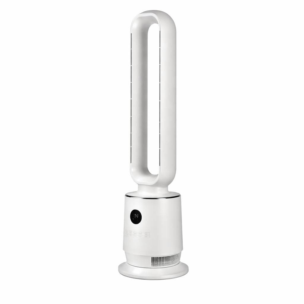 Max Star - Ventilador de Torre sin Aspas 50W con Pantalla LED de Temperatura, Silencioso con Mando a Distancia, 3 Velocidades, Oscilación 80°, Temporizador 12H, 85 cm de Altura para Hogar y Oficina