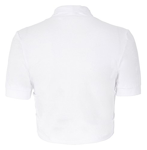 Basic Cotton Pleated Sides Bolero Shrug For Women (L,White) #TOP1