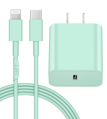 Image of Extra Long 10FT iPhone 14 13 12 Charger Fast Charging 20W PD USB C Wall Charger with Fast Charging Cable Compatible iPhone 14 /13 /12 /11 /Pro /Pro Max /Mini /Xs Max /XR /X, iPad - Green