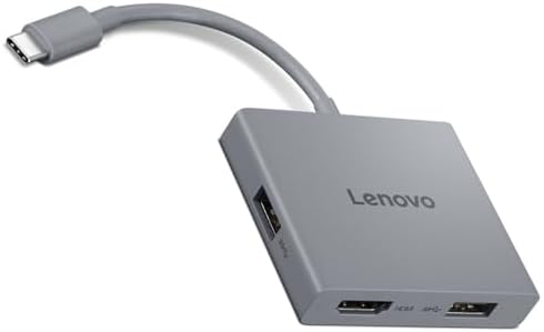 Lenovo USB-C 4 in 1 Travel Hub, Integrated USB-C Cable, 1x HDMI 4K @ 60Hz, 2X USB-A 3.2, 1x Combo Jack 3.5mm, Luna Grey