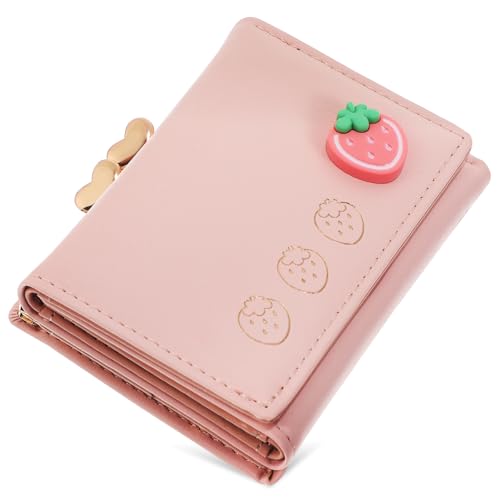 BESTYASH Cute Mini Zipper Coin Purse for Women Compact Leather Wallet with Fruit Patterns Multi-functional Small Wallet for Coins Cards and Keys for Everyday Use