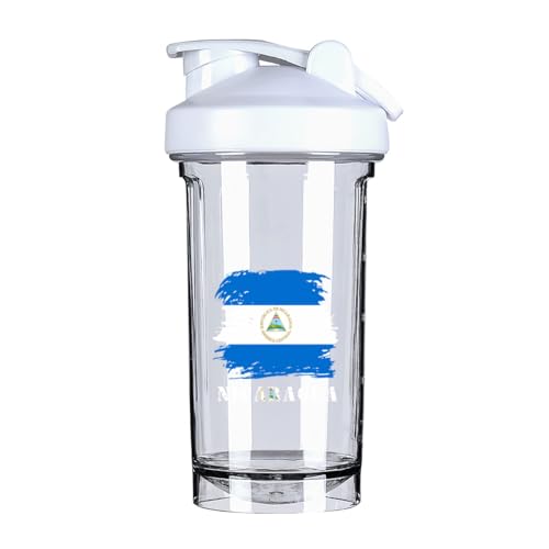 Vintage Nicaragua Nicaraguan Flag 18 Ounce Shaker Bottle Drink Mixer Leak-proof Pre Workout Protein Shakes Meal Replacement Shakes Bottles 500ML/18 Oz White&-1-1