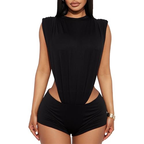 RISCUYY Sexy 2 Piece Outfits for Women Sleeveless Bodysuit Tops and Short Sets Party Night Club Clothes