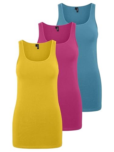 VERO MODA Damen VMMAXI My Soft Long Tank TOP GA 3PACK Bumblebee, Cabaret, Caneel BayM – Ansicht 1