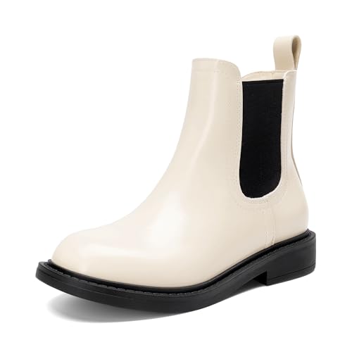 DREAM PAIRS Botas de Tobillo para Niñas con Cremallera Lateral Botines Chelsea de Tacón Bajo Zapatos de Moda para Niñas Pequeñas/Niños Pequeños/Niños Grandes,Size 31,Blanco Negro,KKUMAB2501