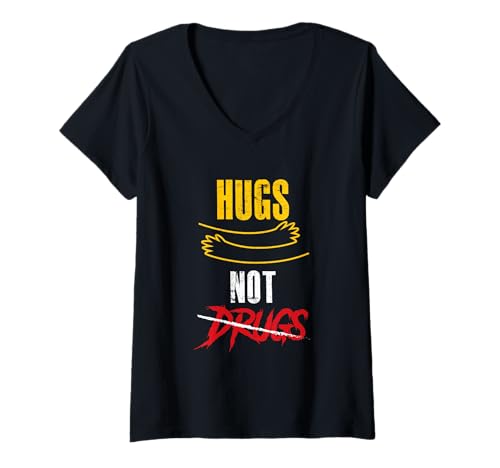 Damen Hugs Not Drugs Free Hug Movement T-Shirt T-Shirt mit V-Ausschnitt