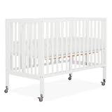 Dream On Me Quinn Full-Size Portable Baby Crib in White, GreenGuard Gold & BSA, Patented Quick Fold System, Adjustable Mattress Support, Heavy-Duty Wheels, Compact Design, Safe Sleep Assurance