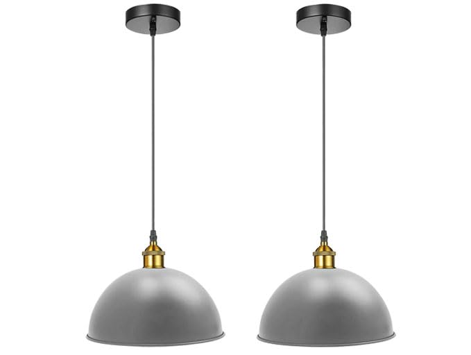 LEDSone Retro Vintage Ceiling Hanging E27 Lamp Holder 40cm Black Metal Pendant Lampshades Lights Fixtures for Kitchen Island Farmhouse Living Room Restaurant Dinning Room Cafe Loft (Grey - 2 Pack) — image 1