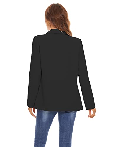 Womens Casual Blazers Work Office Jackets Long Sleeve Open Front Notch Lapel Collar Blazers Jacket With Pockets Black #TOP1