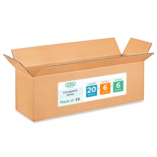 Long Shipping &amp; Moving Boxes 20"L x 6"W x 6"H (25-Pack) - Extra Strength 200 lb vs Regular - Corrugated Boxes for Packaging Moving - Packing Box for FEDEX - Cardboard Box by IDL Packaging